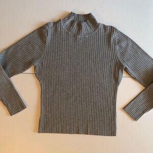 Marled Gray Ribbed Knit Long Sleeve Turtleneck Sweater Size M